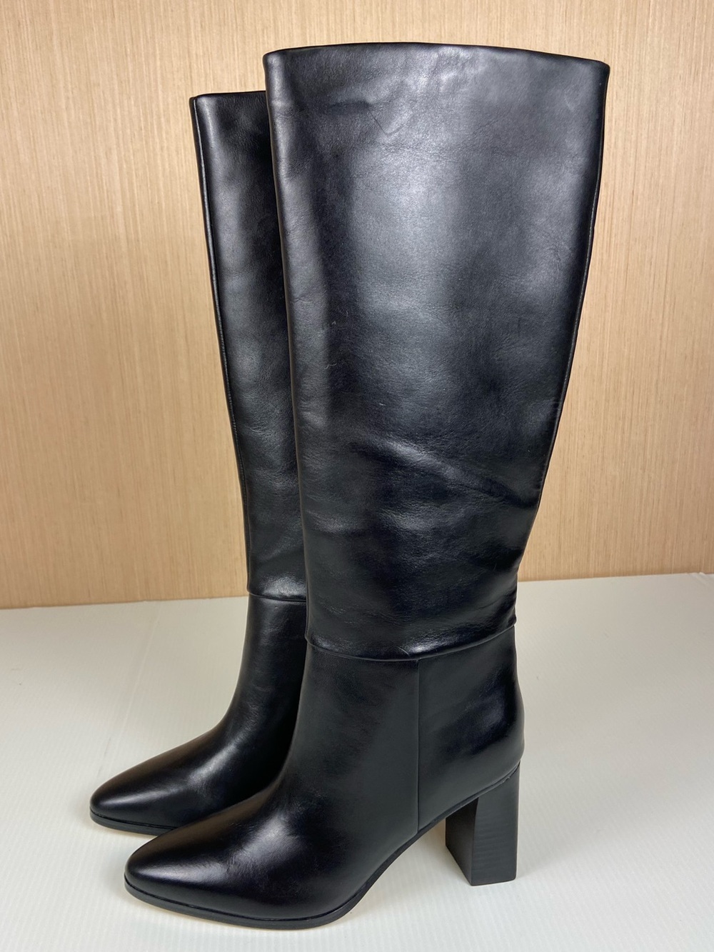 Calvin Klein Black Genuine Leather Knee High Boots Size 8M NWOB